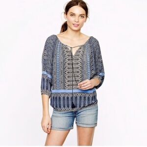 J. CREW Sorrento Silk Print Tassel Tie Top